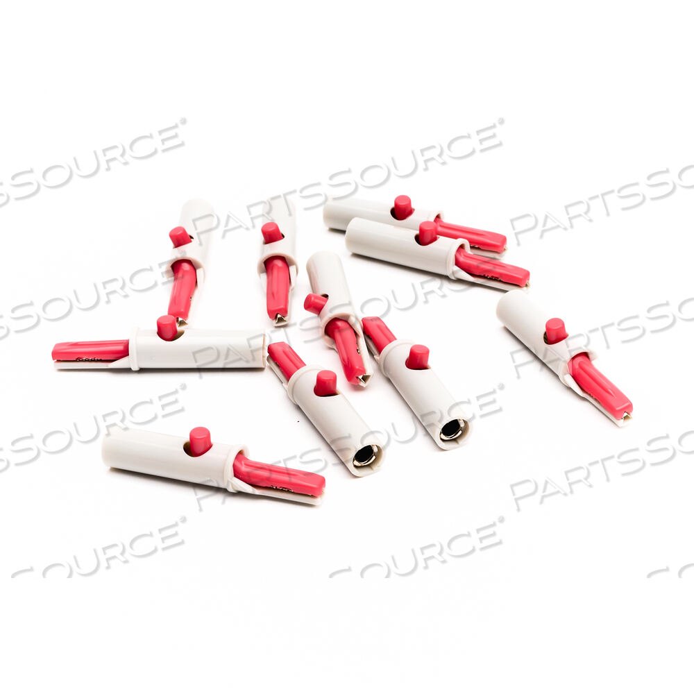 BANANA ALLIGATOR CLIP ADAPTERS ADULT/PEDIATRIC BANANA ALLIGATOR CLIP BAG OF 10 BAG OF 10 BANANA ALLIGATOR CLIP ADAPTERS ADULT/PEDIATRIC BANANA ALLIGATOR CLIP BAG OF 10 BAG OF 10