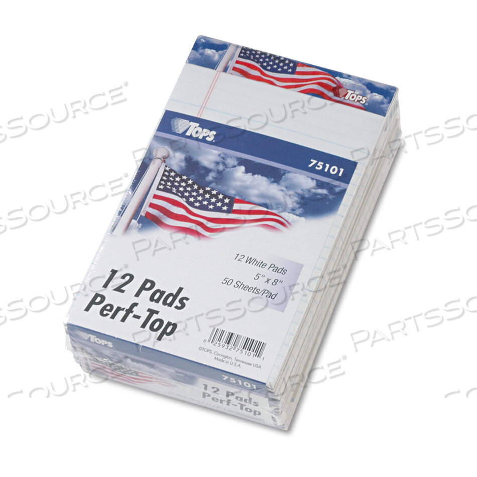 AMERICAN PRIDE WRITING PAD, NARROW RULE, RED/WHITE/BLUE HEADBAND, 50 WHITE 5 X 8 SHEETS, 12/PACK by Tops