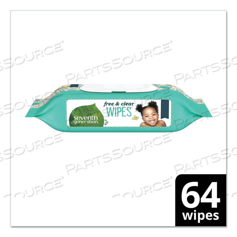 FREE AND CLEAR BABY WIPES, 7 X 7, UNSCENTED, WHITE, 64/FLIP-TOP PACK by Seventh Generation