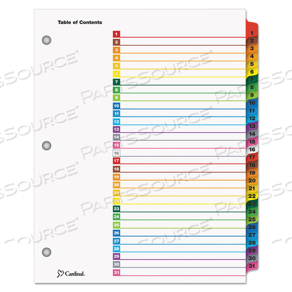 ONESTEP PRINTABLE TABLE OF CONTENTS AND DIVIDERS, 31-TAB, 1 TO 31, 11 X 8.5, WHITE, ASSORTED TABS, 1 SET by Cardinal