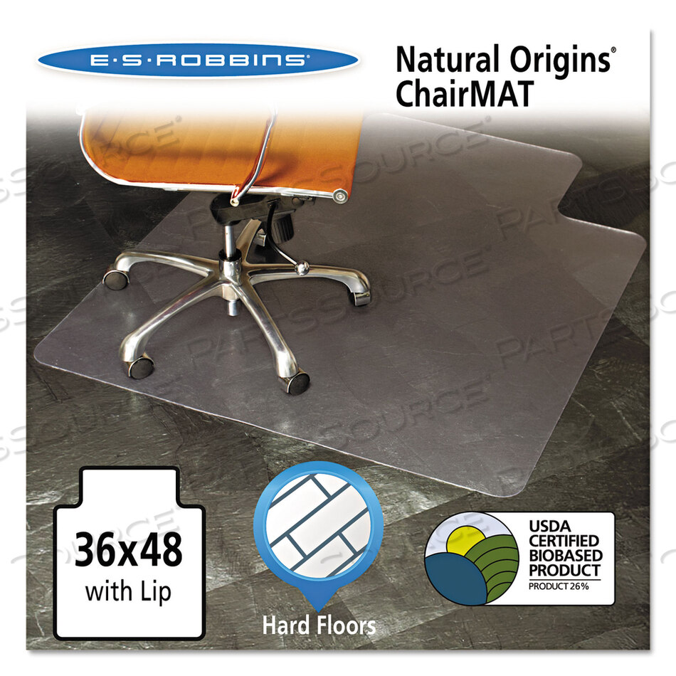 NATURAL ORIGINS CHAIR MAT WITH LIP FOR HARD FLOORS, 36 X 48, CLEAR by ES Robbins