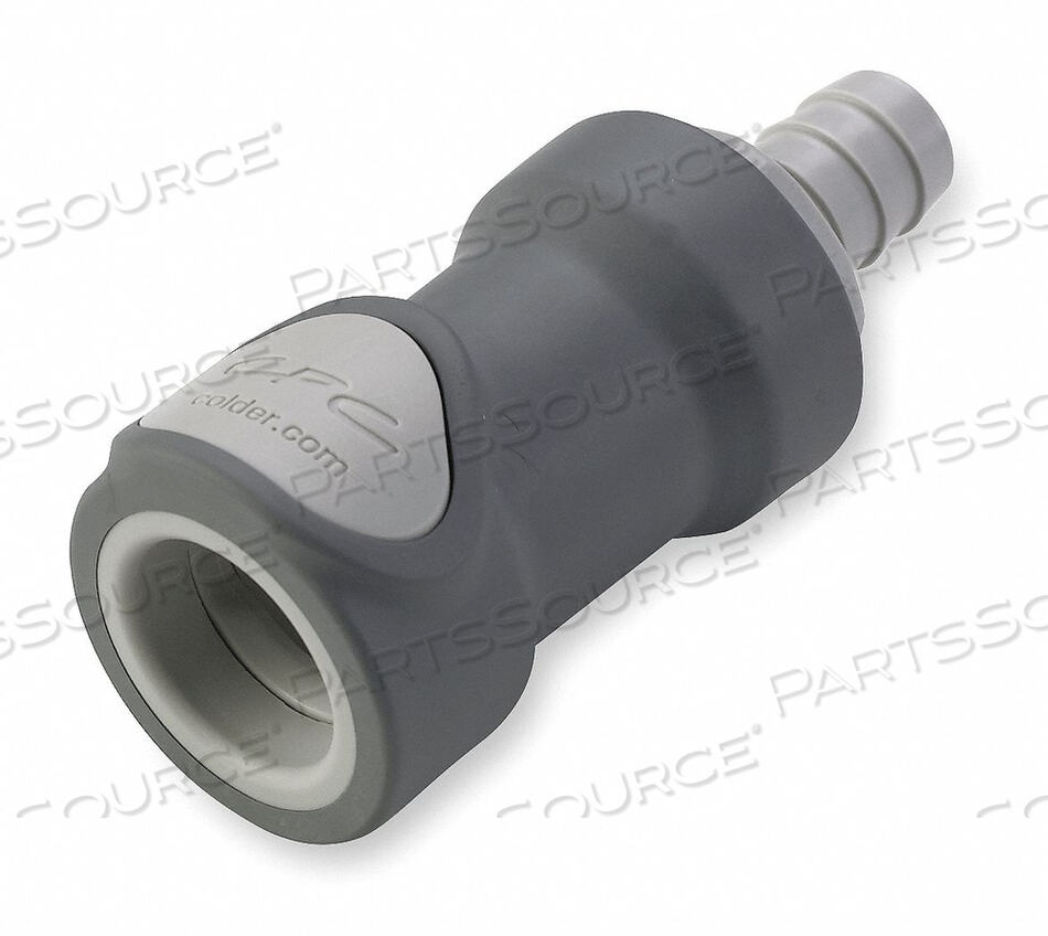3/8 HOSE BARB VALVED IN-LINE MOLDED GREY POLYPROPYLENE COUPLING BODY by Colder Products Company