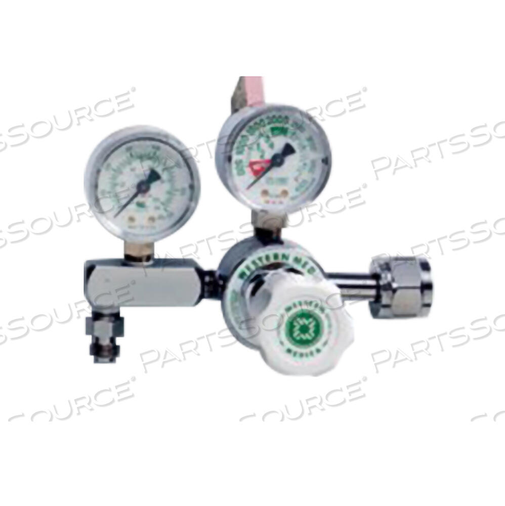 ADJUSTABLE SINGLE STAGE REGULATOR, CGA 346 NUT AND NIPPLE, 0 TO 100 PSI DELIVERY, 3000 PSI INLET, MEETS FDA, ISO 9001, 2 IN DIA by Western Enterprises
