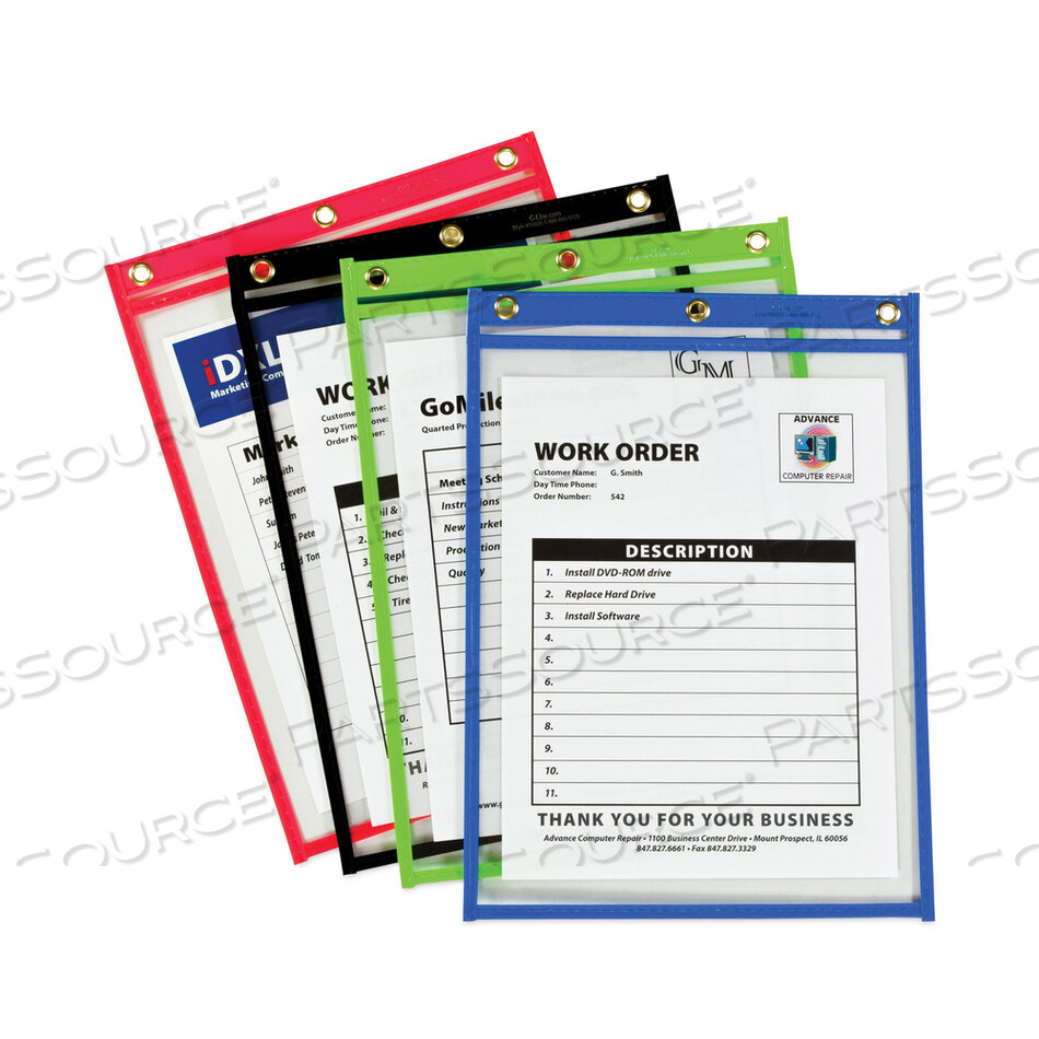 HEAVY-DUTY SUPER HEAVYWEIGHT PLUS STITCHED SHOP TICKET HOLDERS, CLEAR/ASSORTED, 9 X 12, 20/BOX by C-Line