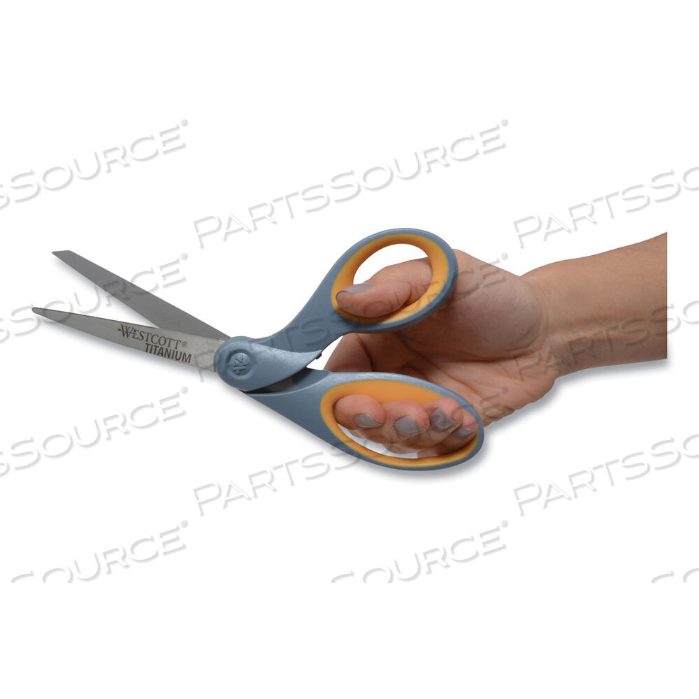 TITANIUM BONDED SCISSORS, 8" LONG, 3.5" CUT LENGTH, GRAY/YELLOW OFFSET HANDLE by Westcott TITANIUM BONDED SCISSORS, 8" LONG, 3.5" CUT LENGTH, GRAY/YELLOW OFFSET HANDLE by Westcott