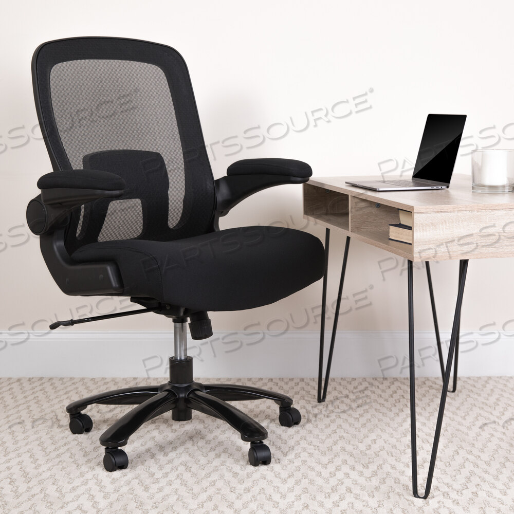 BIG & TALL OFFICE CHAIR| BLACK MESH EXECUTIVE SWIVEL OFFICE CHAIR WITH LUMBAR AND BACK SUPPORT AND WHEELS by Flash Furniture