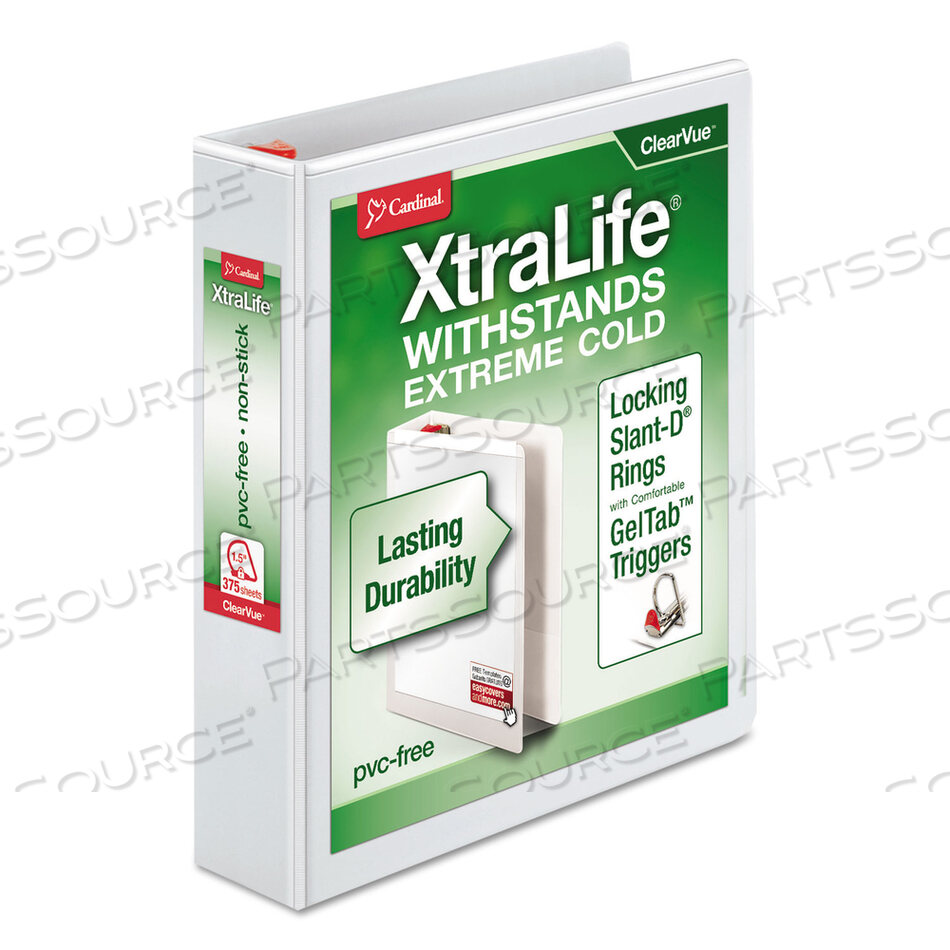 XTRALIFE CLEARVUE NON-STICK LOCKING SLANT-D RING BINDER, 3 RINGS, 1.5" CAPACITY, 11 X 8.5, WHITE by Cardinal