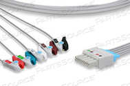 ECG CABLE, 2.6 MM, 0.9 M CABLE, TPU JACKET, GRAY, 5 LEADS, DUAL PIN AHA, MEETS AAMI ANSI EC53, ISO 