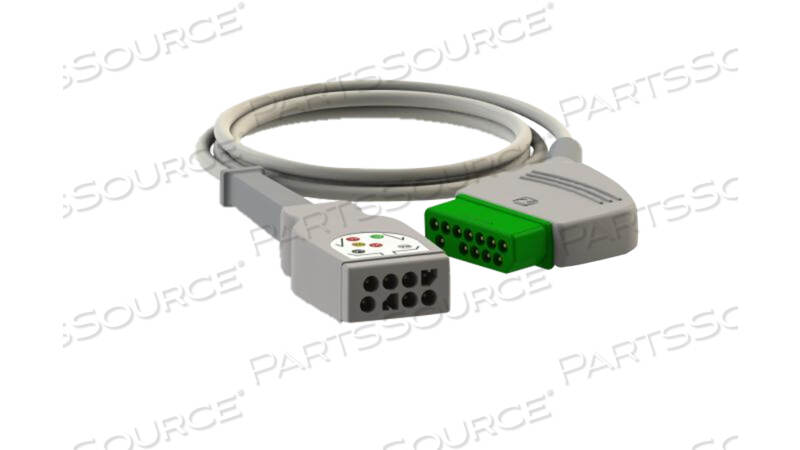 ECG TRUNK CABLE, 3/6 LEAD, 12 PIN CONNECTOR, GREEN, 8 FT 