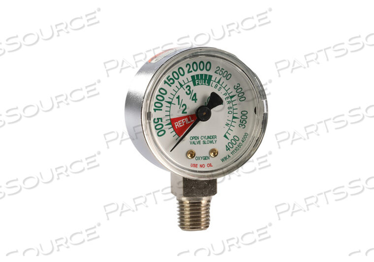 PRESSURE GAUGE, 1/4 IN MNPT, 2 IN DIA, 0 TO 4000 PSI, CHROME PLATED BRASS by Western Enterprises