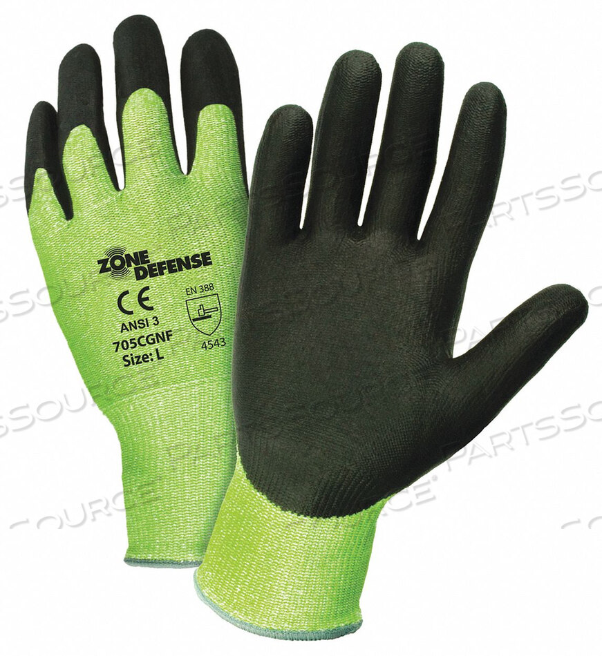 ZONE DEFENSE GREEN HPPE SHELL CUT RESISTANT GLOVES, BLACK NITRILE PALM COAT, XL by West Chester