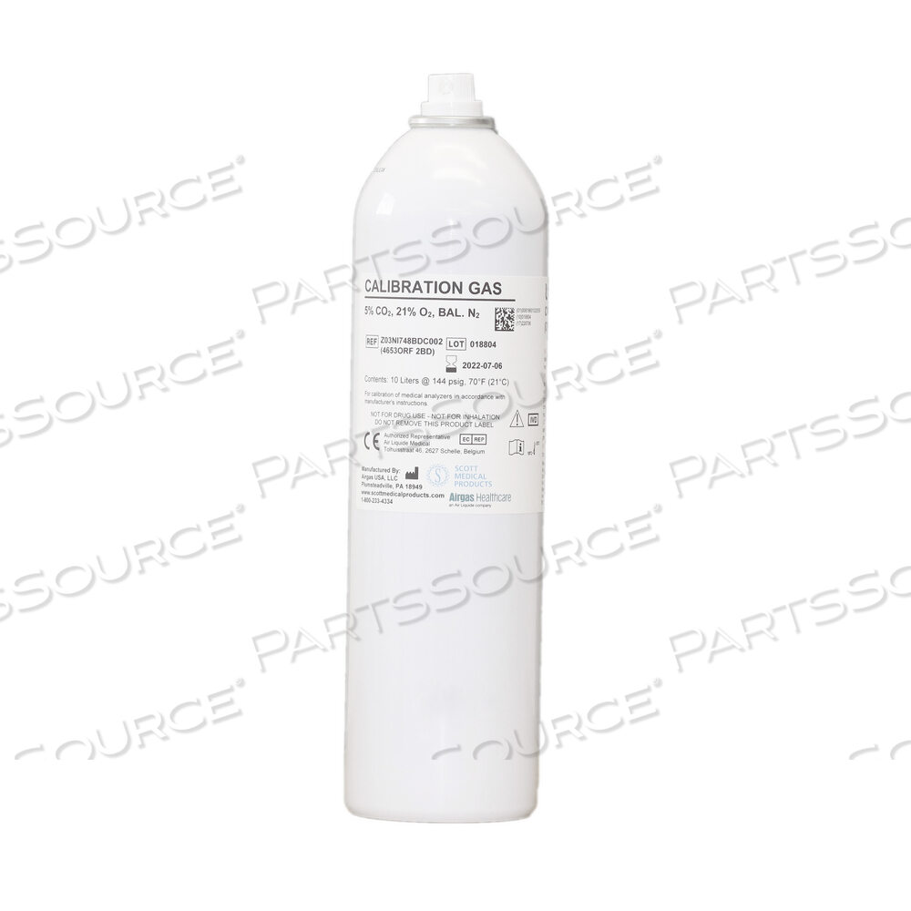 CALIBRATION GAS MIXTURE, 5% CO2, 21% O2/N2, NON-TREADED NOZZLE by Airgas Therapeutics, LLC