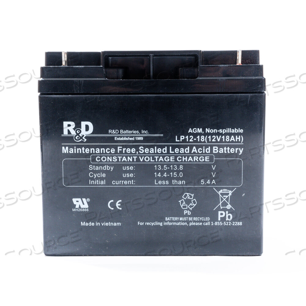 12 VOLT 18.0AH SEALED LEAD 0 ACID BATTERY by R&D Batteries, Inc.