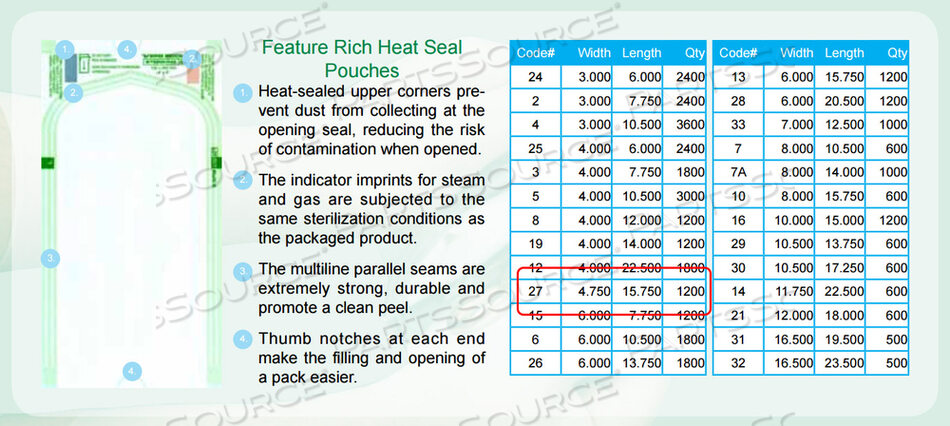 STERIKING HEAT SEAL POUCH 15.5L X 4.5W IN by Healthmark Industries