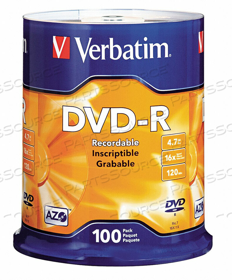 DVD-R DISC 4.70 GB 120 MIN 16X PK100 by Verbatim