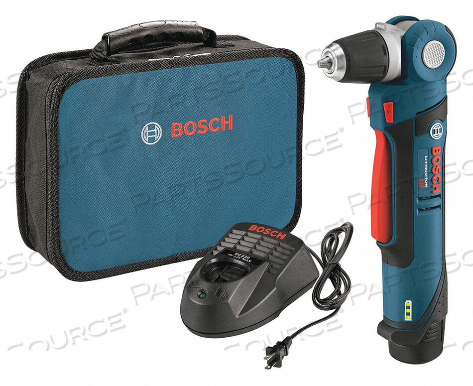 CORDLESS DRILL/DRIVER KIT, 0 TO 115 IN-LB, 3/8 IN CHUCK, KEYLESS, 2 AH, 2.5 AH BATTERY, 350 TO 1300 RPM, 12 VDC, RIGHT ANGLE by Bosch Tools