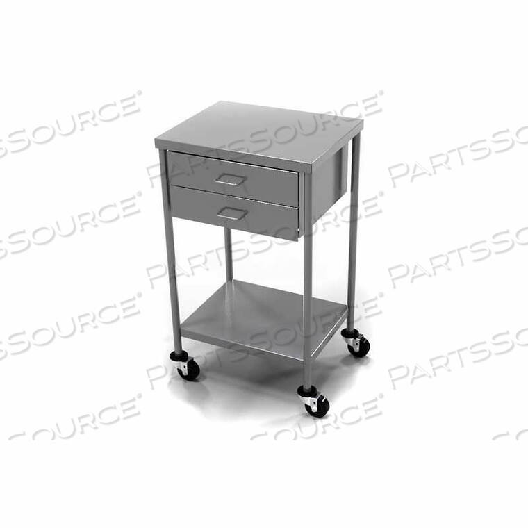 STAINLESS STEEL ANESTHESIA UTILITY TABLE WITH 2 DRAWERS & FLAT TOP SHELF by Aero Manufacturing Co.