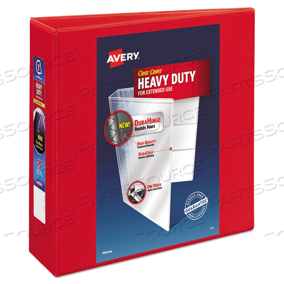 HEAVY-DUTY VIEW BINDER WITH DURAHINGE AND LOCKING ONE TOUCH EZD RINGS, 3 RINGS, 3" CAPACITY, 11 X 8.5, RED by Avery