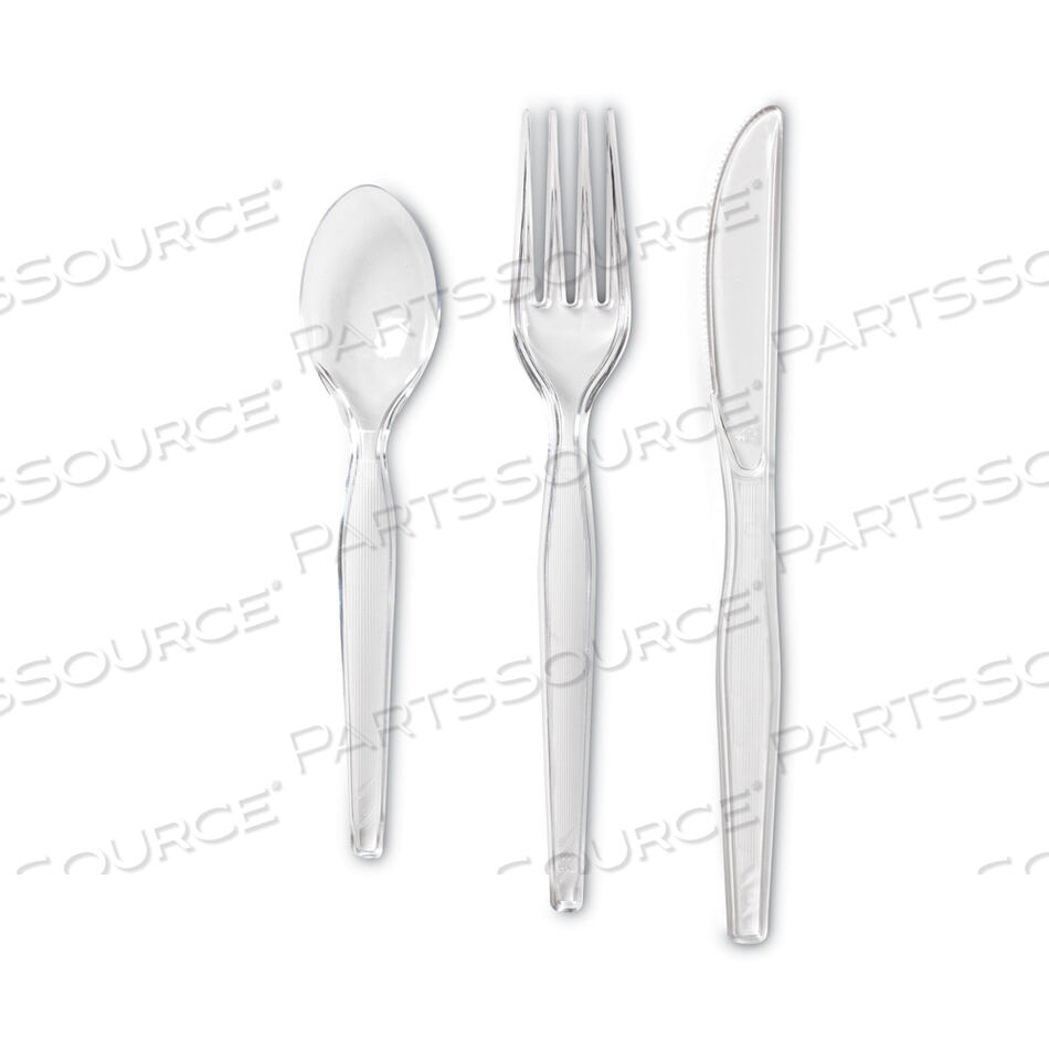 CUTLERY KEEPER TRAY WITH CLEAR PLASTIC UTENSILS: 600 FORKS, 600 KNIVES, 600 SPOONS by Dixie
