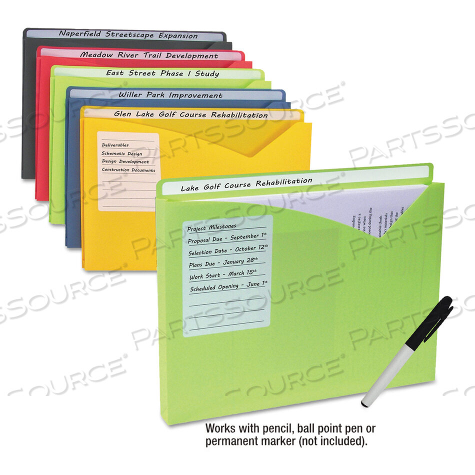 WRITE-ON POLY FILE JACKETS, STRAIGHT TAB, LETTER SIZE, ASSORTED COLORS, 10/PACK by C-Line