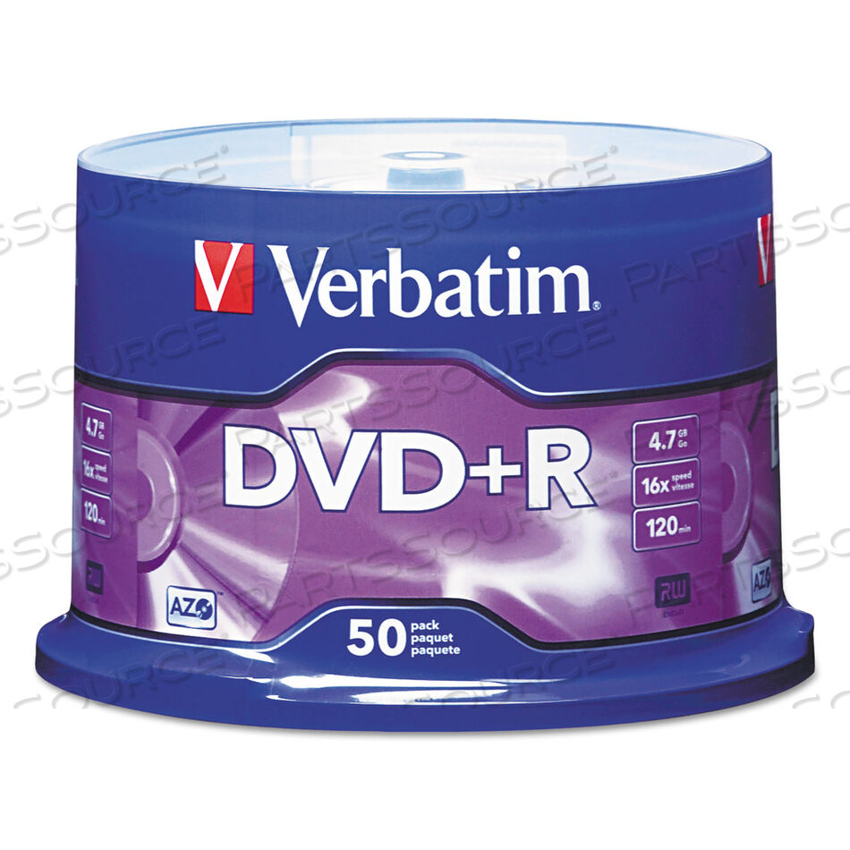 DVD+R RECORDABLE DISC, 4.7 GB, 16X, SPINDLE, MATTE SILVER, 50/PACK by Verbatim