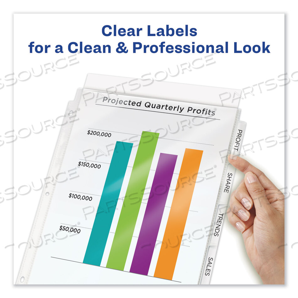 PRINT AND APPLY INDEX MAKER CLEAR LABEL SHEET PROTECTOR DIVIDERS WITH WHITE TABS, 5-TAB, 11 X 8.5, WHITE, 1 SET by Avery