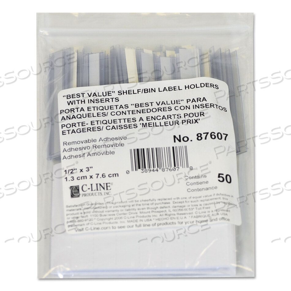 SELF-ADHESIVE LABEL HOLDERS, TOP LOAD, 0.5 X 3, CLEAR, 50/PACK by C-Line