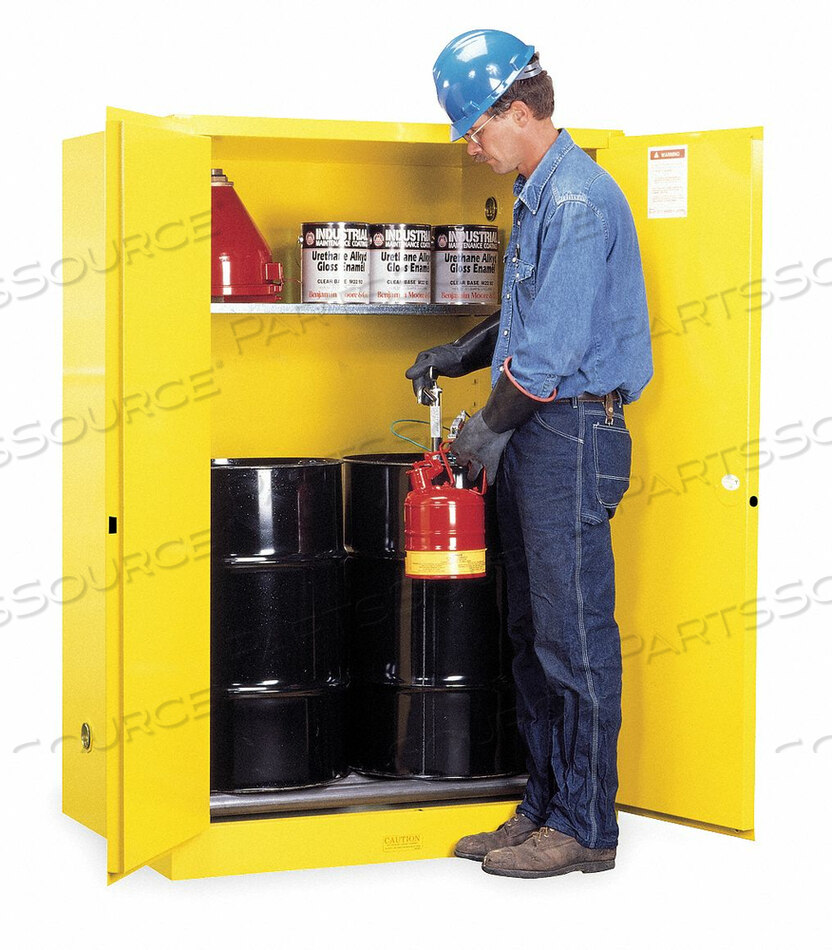DRUM CABINET 60 GAL. CAPACITY VERTICAL MANUAL CLOSE FLAMMABLE W/ DRUM ROLLERS by Justrite