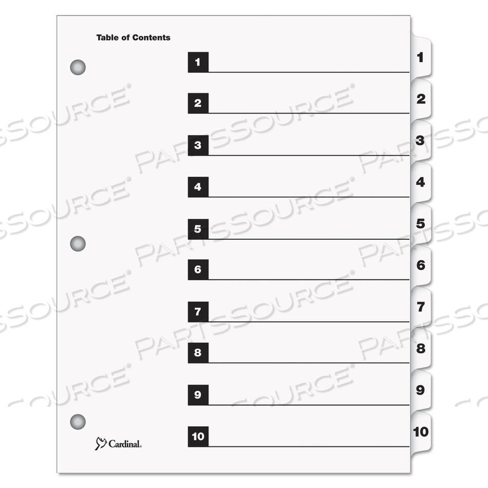 ONESTEP PRINTABLE TABLE OF CONTENTS AND DIVIDERS, 10-TAB, 1 TO 10, 11 X 8.5, WHITE, WHITE TABS, 1 SET by Cardinal