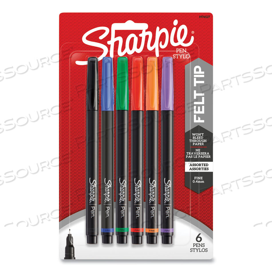 WATER-RESISTANT INK POROUS POINT PEN, STICK, FINE 0.4 MM, ASSORTED INK AND BARREL COLORS, 6/PACK by Sharpie