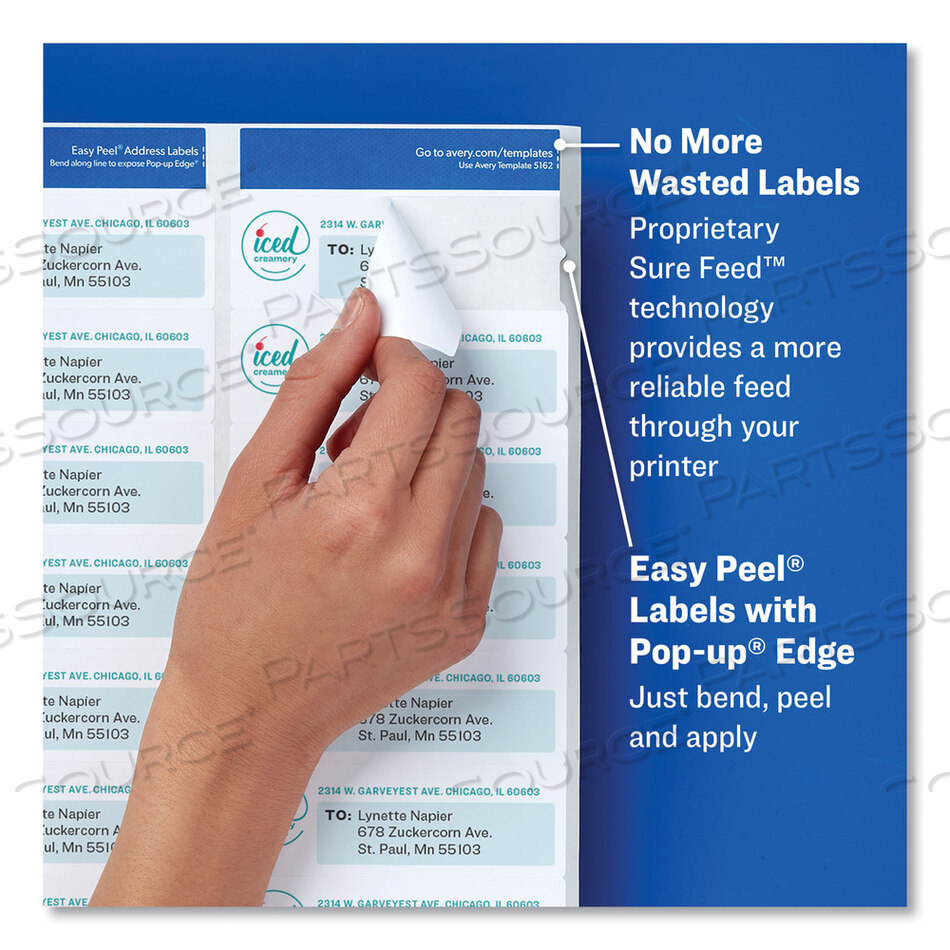 EASY PEEL WHITE ADDRESS LABELS W/ SURE FEED TECHNOLOGY, LASER PRINTERS, 1.33 X 4, WHITE, 14/SHEET, 100 SHEETS/BOX by Avery