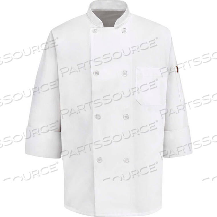 CHEF DESIGNS 8 BUTTON-FRONT CHEF COAT, THERMOMETER POCKET, PEARL BUTTONS, WHITE, POLY/COTTON, 2XL by VF Imagewear, Inc.