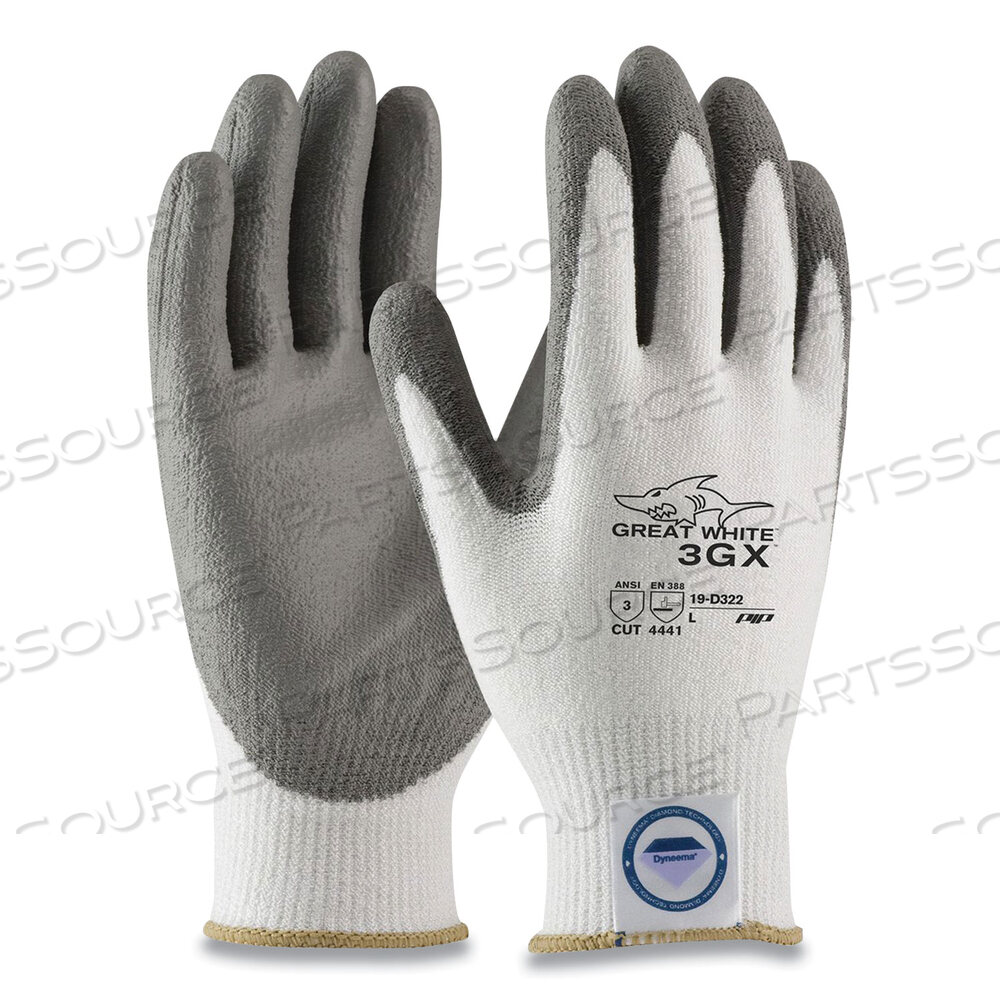 GREAT WHITE 3GX SEAMLESS KNIT DYNEEMA DIAMOND BLENDED GLOVES, MEDIUM, WHITE/GRAY by Protective Industrial Products