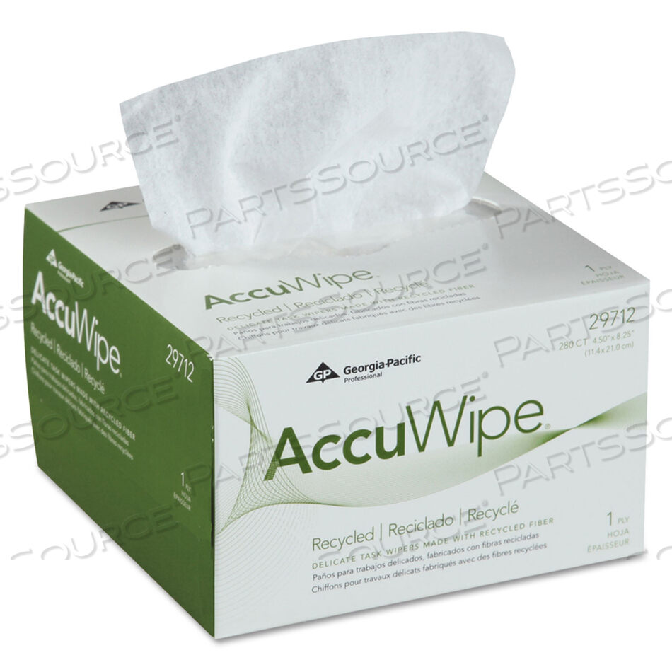 ACCUWIPE RECYCLED ONE-PLY DELICATE TASK WIPERS, 4.5 X 8.25, WHITE, 280/BOX by Georgia-Pacific