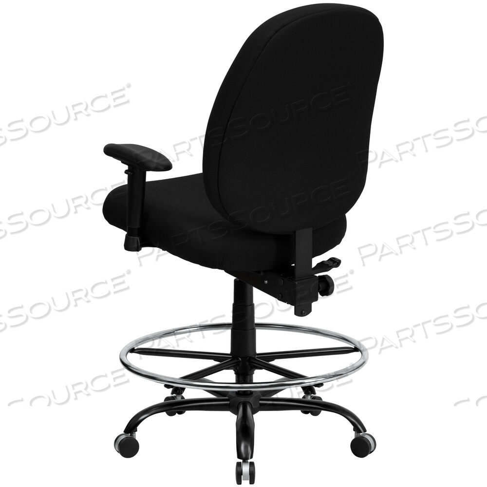 HERCULES SERIES BIG & TALL 400 LB. RATED BLACK FABRIC ERGONOMIC DRAFTING CHAIR WITH ADJUSTABLE BACK HEIGHT AND ARMS by Flash Furniture