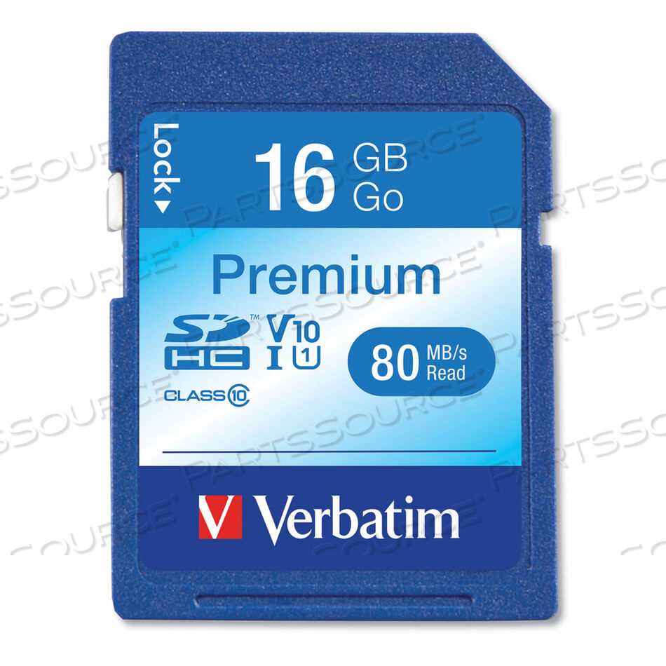 16GB PREMIUM SDHC MEMORY CARD, UHS-I V10 U1 CLASS 10, UP TO 80MB/S READ SPEED by Verbatim