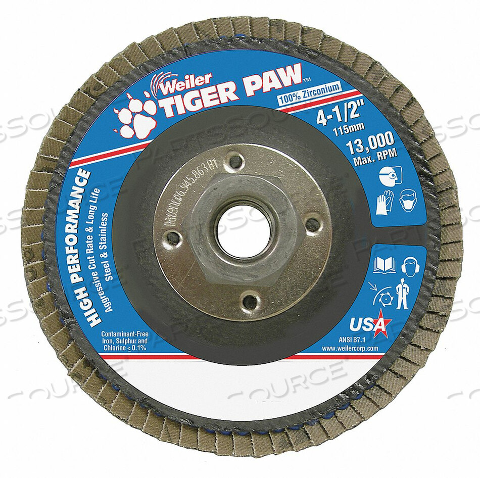 H7367 FLAP DISC TYPE 29 4-1/2IN. DIA. 60 GRIT by Weiler