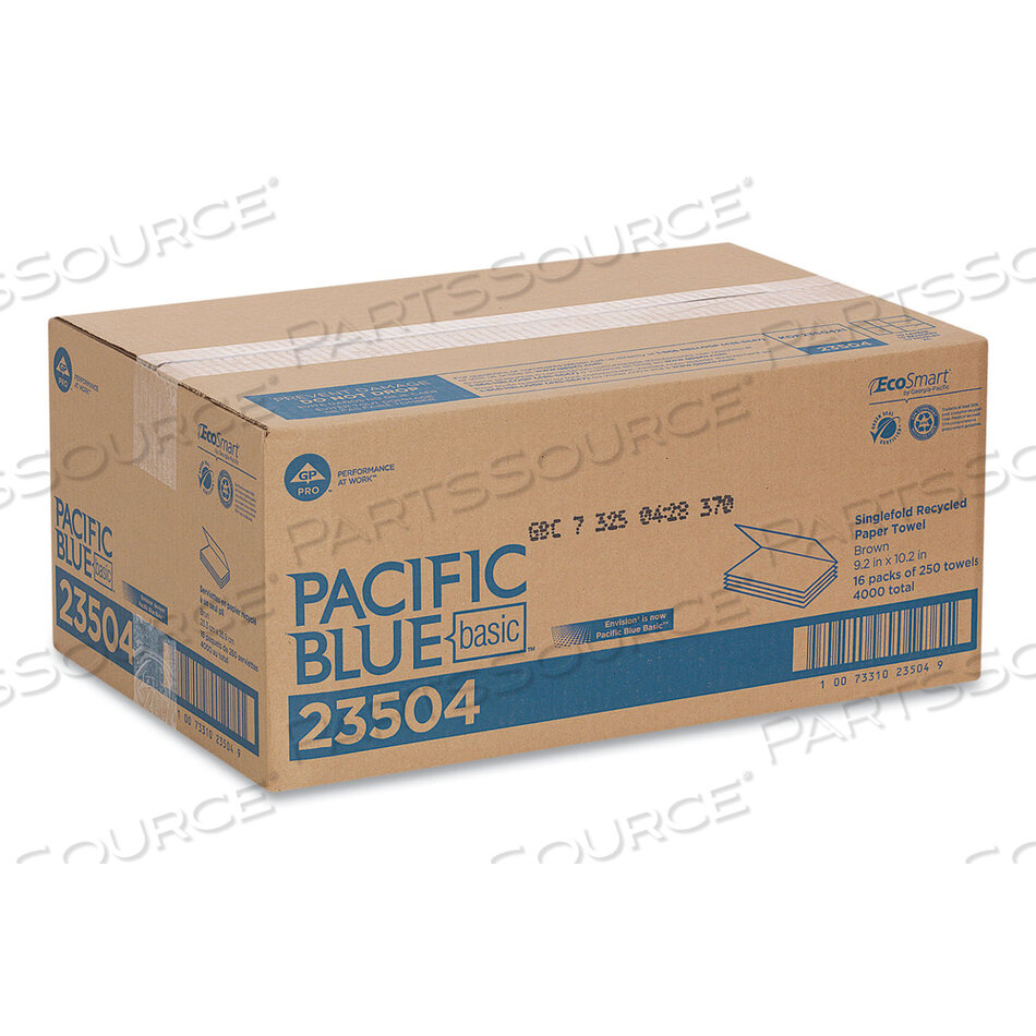 PACIFIC BLUE BASIC S-FOLD PAPER TOWELS, 10.25 X 9.25, BROWN, 250/PACK, 16 PACKS/CARTON by Georgia-Pacific