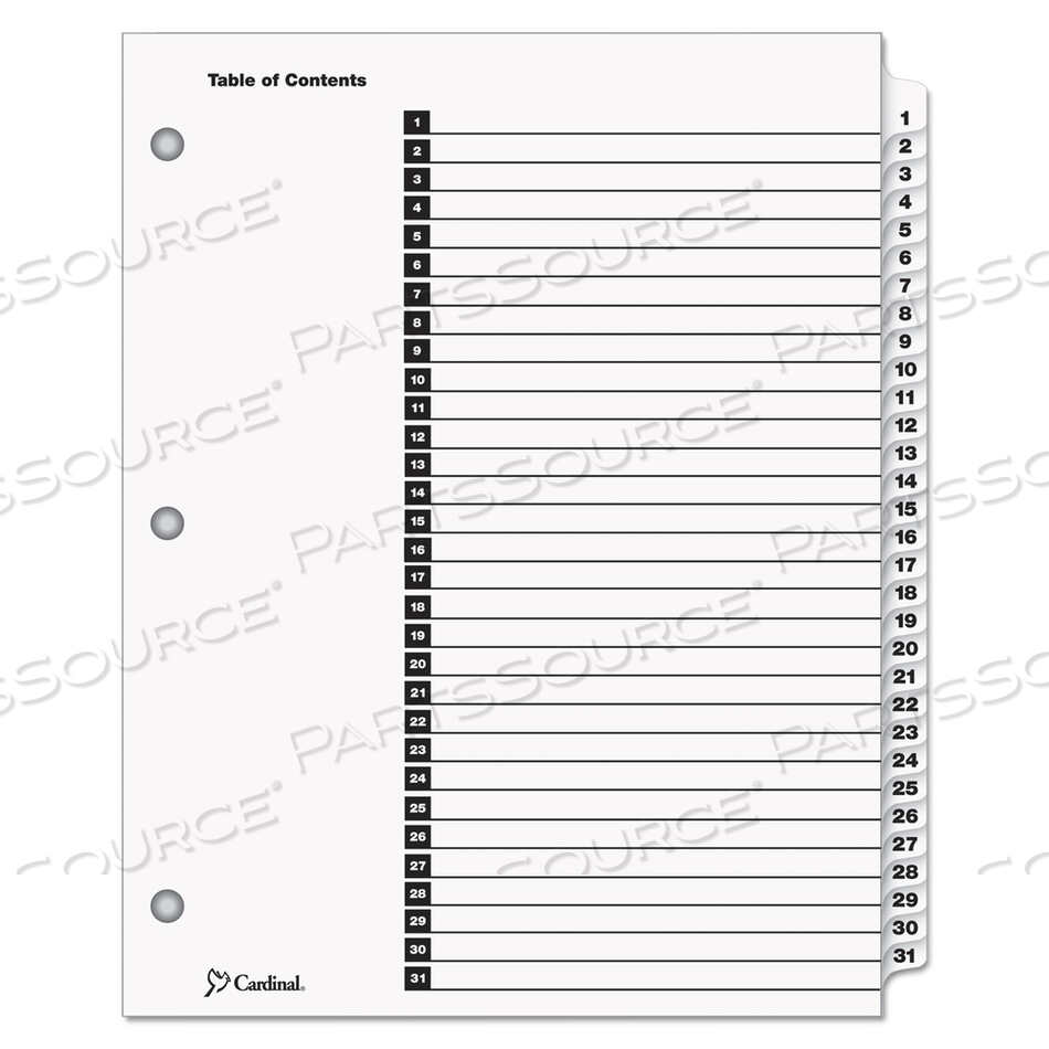 ONESTEP PRINTABLE TABLE OF CONTENTS AND DIVIDERS, 31-TAB, 1 TO 31, 11 X 8.5, WHITE, WHITE TABS, 1 SET by Cardinal