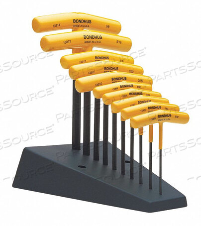 T-HANDLE HEX TOOL SET, 10 PER STAND, HEX TIP, INCH, 3/32 IN TO 3/8 IN by Bondhus