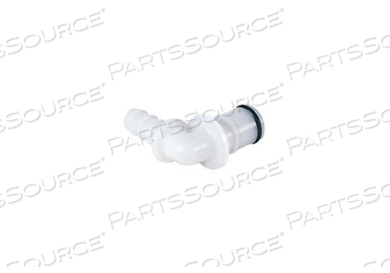 VALVED COUPLING INSERT ELBOW, 1/4 IN CONNECTION, HOSE BARB CONNECTION, ACETAL, NATURAL, -40 TO 82 DEG C, 120 PSI VACUUM, FREE FLOATING MOUNTING by Colder Products Company