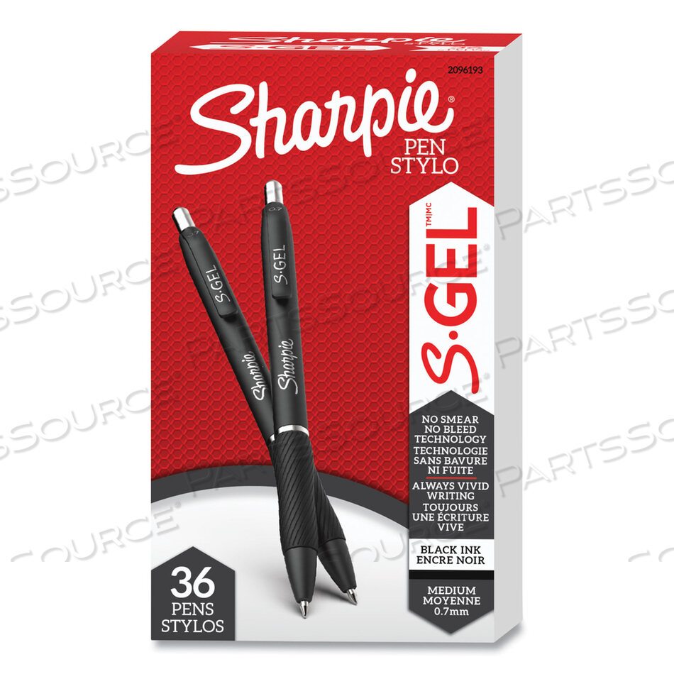 S-GEL HIGH-PERFORMANCE GEL PEN, RETRACTABLE, MEDIUM 0.7MM, BLACK INK, BLACK BARREL, 36/PACK by Sharpie