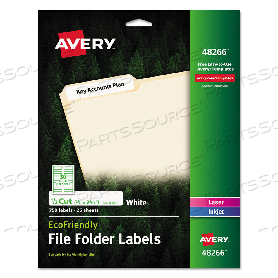 ECOFRIENDLY PERMANENT FILE FOLDER LABELS, 0.66 X 3.44, WHITE, 30/SHEET, 25 SHEETS/PACK by Avery