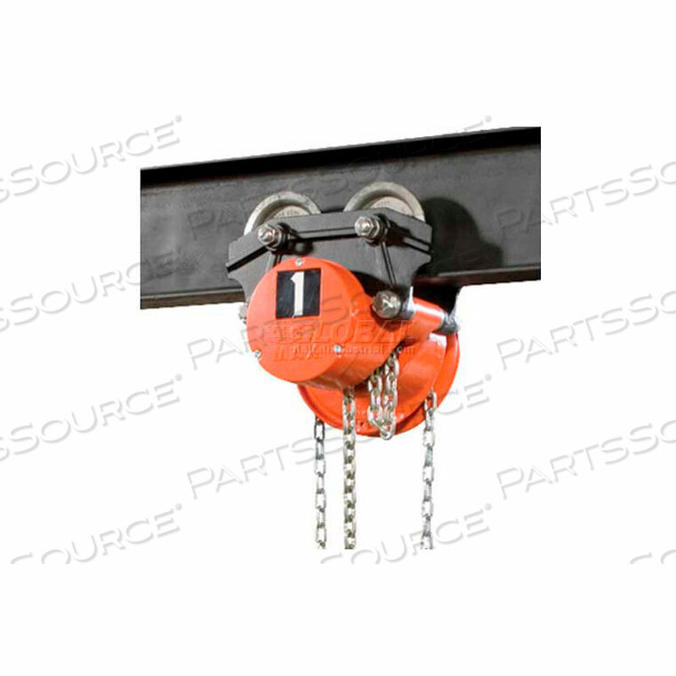 CYCLONE HAND CHAIN HOIST ON LOW HEADROOM GEARED TROLLEY, 5 TON, 10 FT. LIFT by Columbus McKinnon