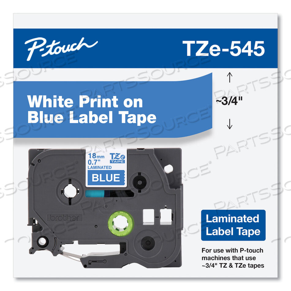 TZE STANDARD ADHESIVE LAMINATED LABELING TAPE, 0.7" X 26.2 FT, WHITE ON BLUE by Brother