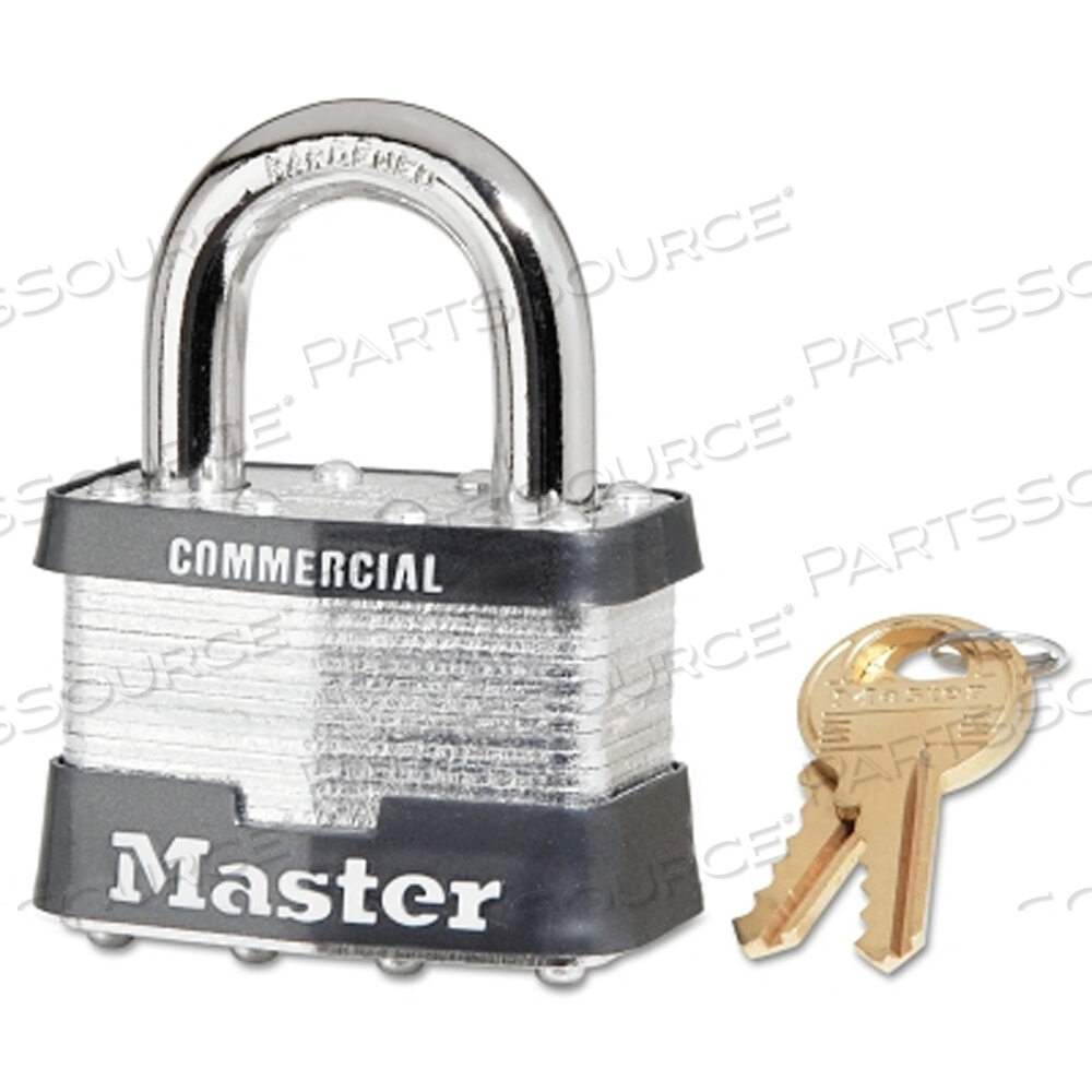 NO. 5 LAMINATED STEEL PADLOCK, 3/8 IN DIA X 15/16 IN W X 1 IN H SHACKLE, SILVER/GRAY, KEYED ALIKE, KEYED 0303 by Master Lock