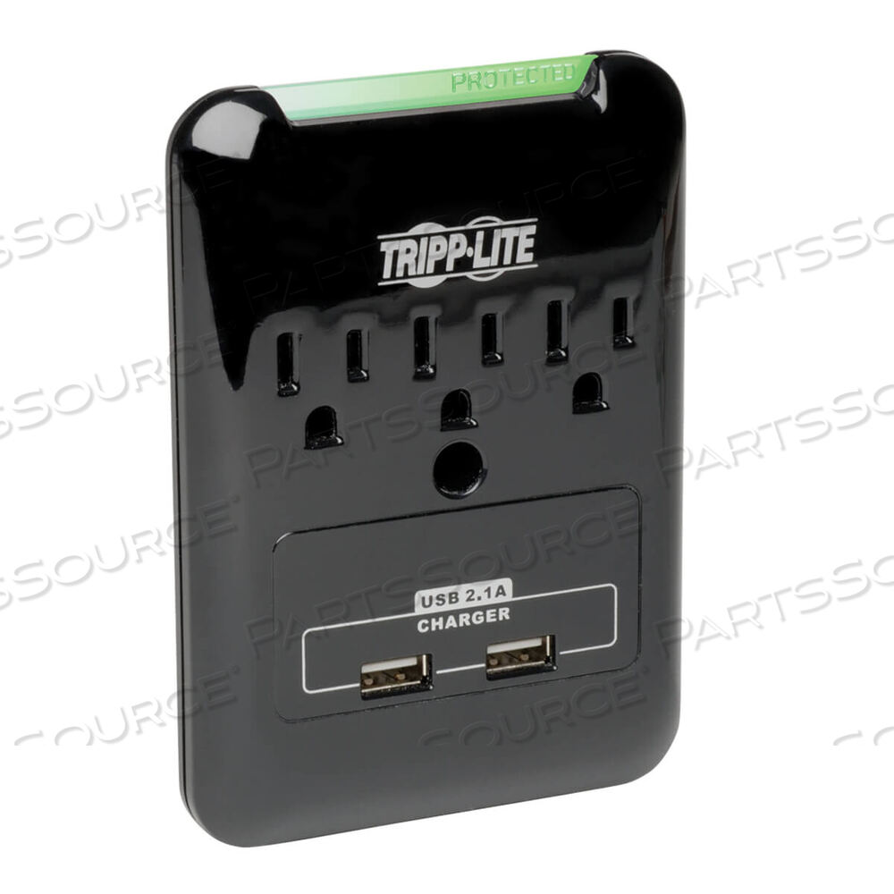 PROTECT IT! SURGE PROTECTOR, 3 AC OUTLETS/2 USB PORTS, 540 J, BLACK by Tripp Lite
