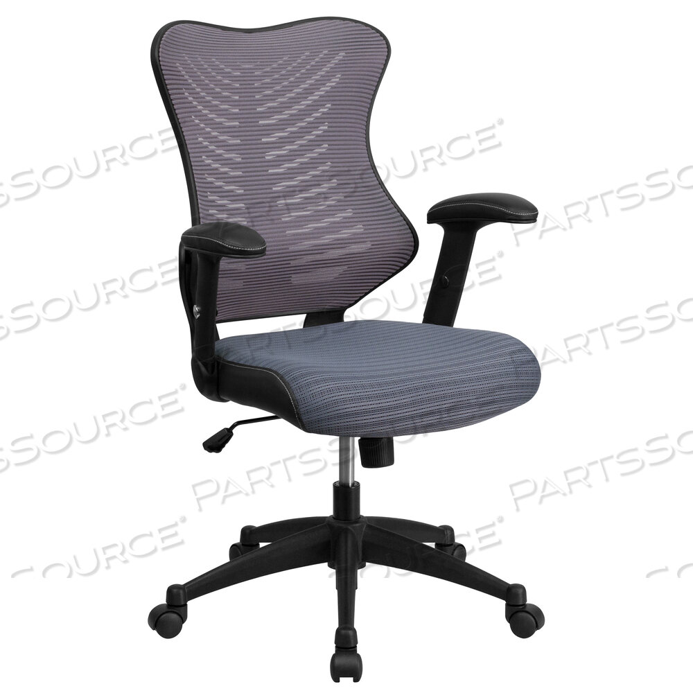 KALE HIGH BACK DESIGNER GRAY MESH EXECUTIVE SWIVEL ERGONOMIC OFFICE CHAIR WITH ADJUSTABLE ARMS by Flash Furniture