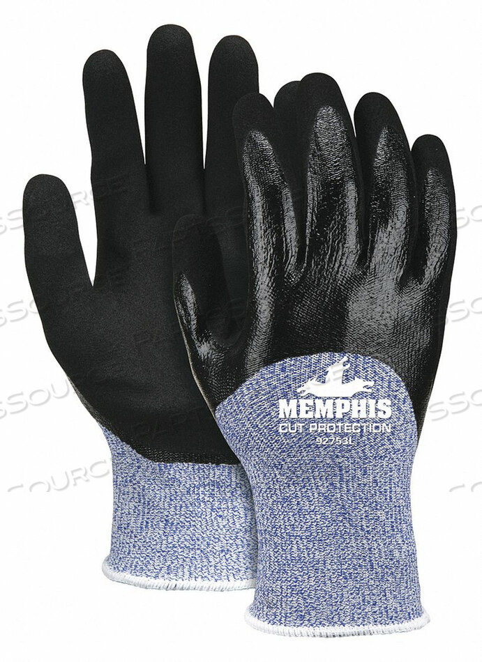 13 GA, BLUE/WHITE HPPE/SYNTHETIC SHELL, NITRILE FOAM COATED PALM/FINGERTIPS OVER 3/4 DIP FLAT NITRILE COATING, XS-XXL, ANSI CUT A4, ABRA by MCR Safety