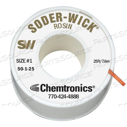 SODER-WICK ROSIN BRAID, COPPER, WHITE, 0.03 IN X 25 FT by Chemtronics